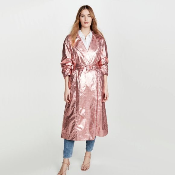 NWT Cinq à Sept Kianna metallic pink trench coat - Picture 2 of 14